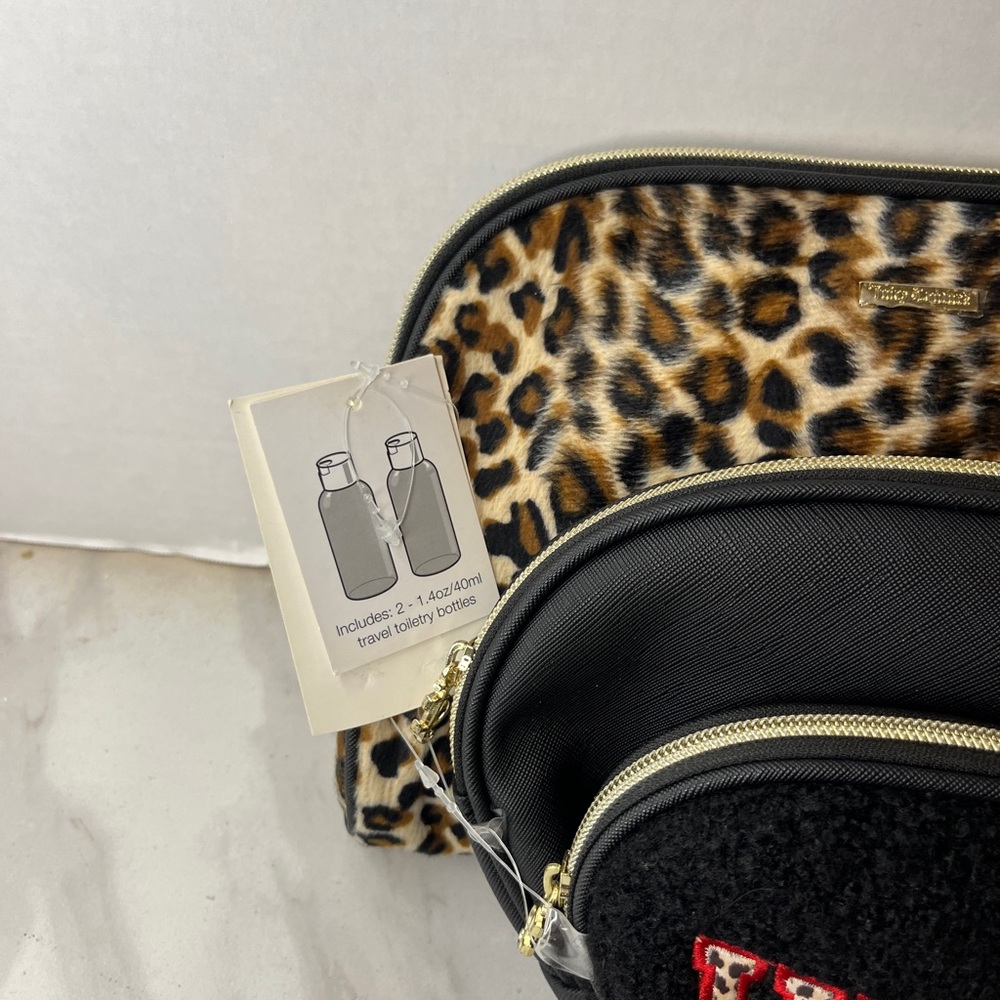 Juicy Couture Set Of 3 Black & Leopard Travel Make Up Toiletry Cosmetic Bags NWT - Picture 12 of 13